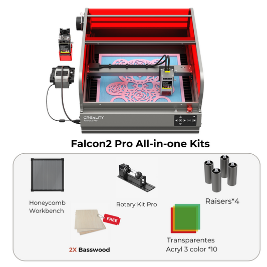 Falcon2 Pro 40W Enclosed Laser Engraver and Cutter Bundle - for Multiple Project Engraving