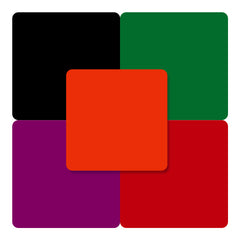 The Creality Falcon's Opaque Glossy Colorful Acrylic Sheets set includes a design showcasing five overlapping squares: a central bright orange square, with black (top left), green (top right), magenta (bottom left), and red (bottom right) squares. Perfect for versatile CO₂ laser project applications.