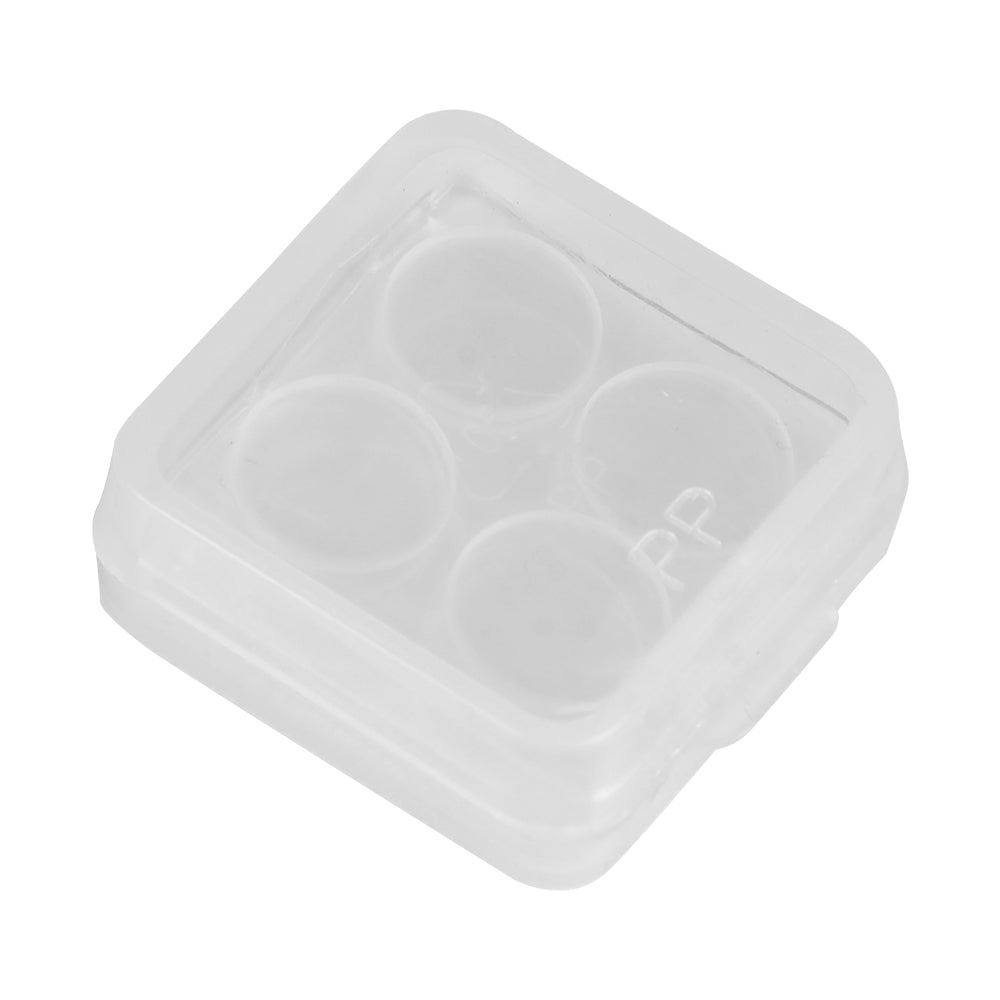 A small, transparent plastic container with a square shape and a snap-on lid, part of the CrealityFalcon Falcon2 Replace Protective Lens series. The container has four circular depressions inside and is made of polypropylene (PP).