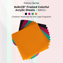 The Creality Falcon Frosted Colorful Acrylic Sheets for Laser Engraver and Cutter (10pcs) offer a vibrant selection of frosted acrylics, available in shades such as orange, teal, pink, and black.