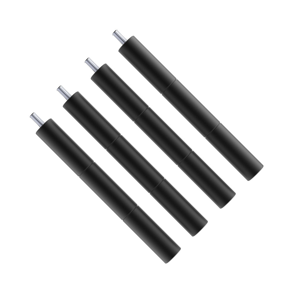 Four black cylindrical handles with a threaded metal screw protruding from one end, arranged diagonally side-by-side against a white background. Perfect for your crafting needs or as essential parts for your CrealityFalcon 10W & 5W CR-Laser Falcon Engraver Riser projects.