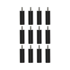 A grid of twelve black cylindrical standoff spacers with threaded screws at one end, arranged in three columns of four rows on a white background, perfect for securing components in your CrealityFalcon 10W Falcon Engraver Accessory Kit projects.