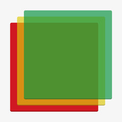 An abstract design featuring four overlapping squares crafted from CrealityFalcon's colorful acrylic sheets, part of their Basswood and Colorful Acrylic Sheets 12x12'' Mega Pack. The squares are arranged in red, orange, yellow, and green from bottom to top with varying transparency, creating a layered gradient effect on a pristine white background.