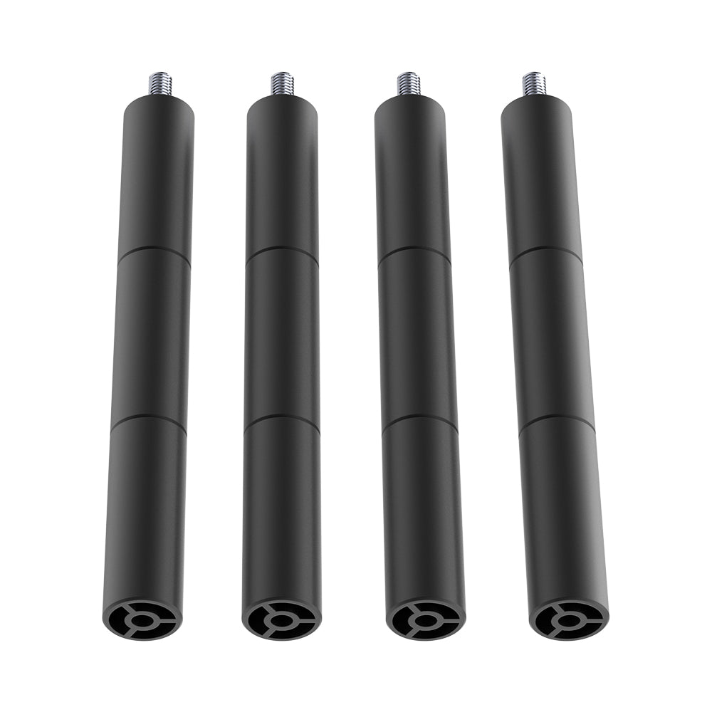 Image showing four identical black cylindrical rods arranged vertically. Each rod has a metallic threaded end at the top and a connection point at the bottom, perfect for use with crafts or as extensions. Ideal for pairing with engravers like the 10W & 5W CR-Laser Falcon Engraver Riser from CrealityFalcon, these rods offer precision and durability.