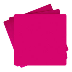 Three 12"x12"x1/8" frosted pink acrylic sheets with rounded corners from Creality Falcon's "Frosted Colorful Acrylic Sheets for Laser Engraver and Cutter - 10pcs" are layered at an angle on a white background, perfect for laser cutting.