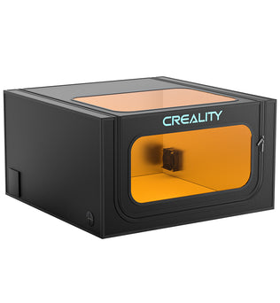 The black rectangular Protection Enclosure Pro for Falcon Laser Engravers from CrealityFalcon features a transparent amber front panel with a zippered door and a clear top window. Dustproof and smokeproof, the sleek, modern design keeps your laser engraver in optimal condition while remaining visually accessible.