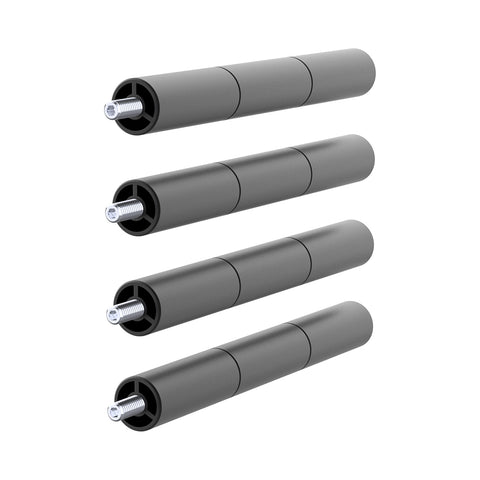 Four cylindrical metal connectors with threaded ends and a gray finish, arranged in a vertical line against a white background. These finely crafted 10W & 5W CR-Laser Falcon Engraver Riser connectors from CrealityFalcon each consist of three segments with a threaded bolt on one end, perfect for precision assembly projects.