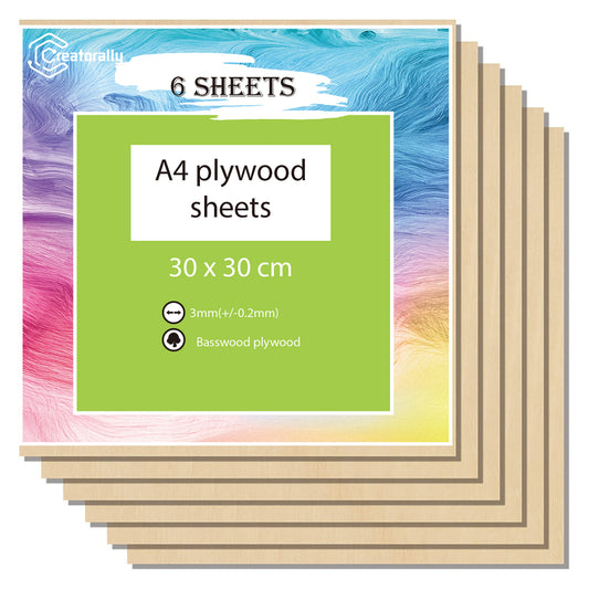 Basswood Plywood Sheets A4 1/8" x 8.27" x 11.69" for Laser Engraving and Cutting - Pack of 6pcs 1600