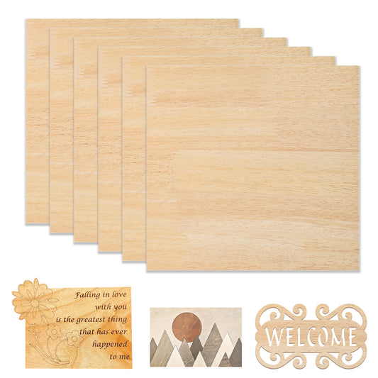 Rubberwood Spliced Plywood 1/8" x 11.8" x 11.8" for Laser Engraving and Cutting - 6pcs 1600