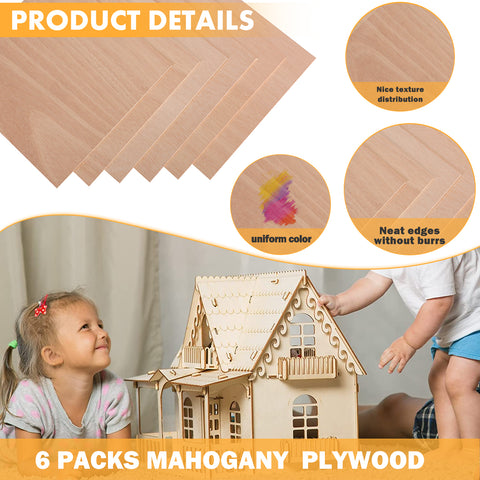 Mahogany Plywood 1/8" x 11.8" x 11.8" for Laser Engraving and Cutting - Pack of 6pcs