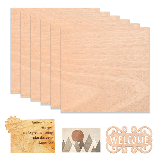 Mahogany Plywood Sheets 1/8" x 11.8" x 11.8" for Laser Engraving and Cutting - Pack of 6pcs 1600