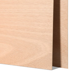 Two Mahogany Plywood Sheets from Creality Falcon, sized 1/8" x 11.8" x 11.8", stand at an angle, ideal for laser engraving and cutting. Their smooth and finely textured grain shines under soft lighting, emphasizing this eco-friendly material.