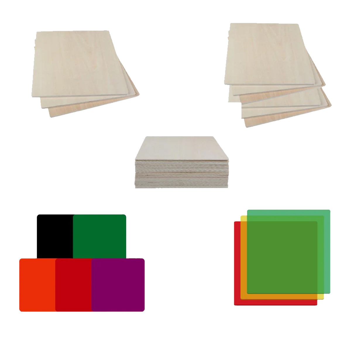 Basswood and Colorful Acrylic Sheets 12x12'' for Laser Engraving and Cutting Mega Pack 39pcs