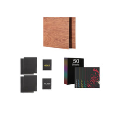 Crafting Package: Bubinga Brazilian Rosewood Plywood Sheets 12"x12" 6pcs, Colorful Scratch Paper 50 sheets and Leather Repair Patch Self 10x12" 4pcs-Black