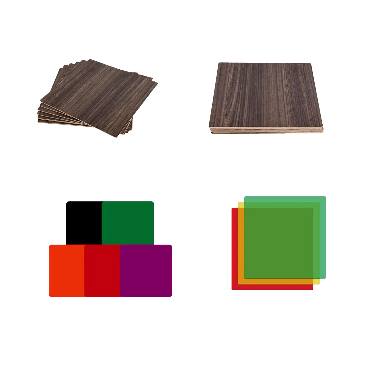 Bundle Walnut Plywood and Colorful Acrylic Sheets 12*12'' for Laser Engraving and Cutting Mega Pack - 36pcs