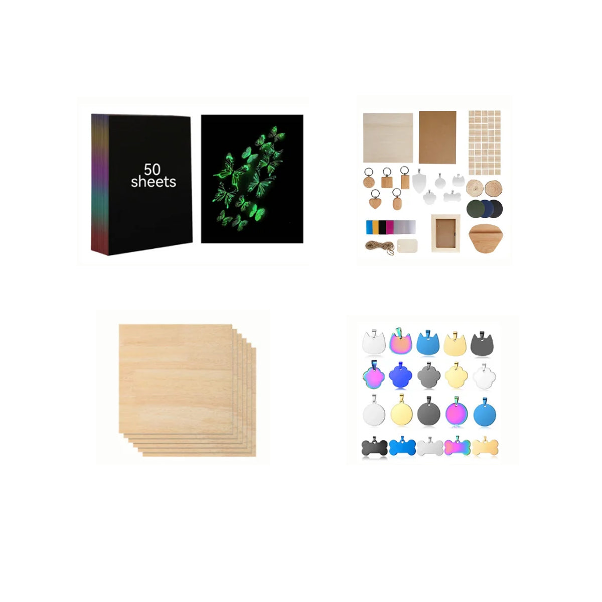 Autumn Crafting Package: Basswood Sheets, Fluorescent Scratch Paper, Titanium Steel Pet Tags & Laser Material Kit 11 Types