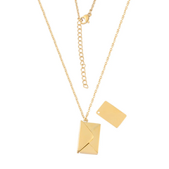 Introducing the Love Letter Envelope Necklaces - 2pcs by Creality Falcon. This set includes a gold necklace featuring a minimalistic and elegant design with a chain, an envelope-shaped pendant, and a small rectangular tag. The necklace is complemented by an adjustable magnetic clasp with a chain extender, making it perfect for any occasion.