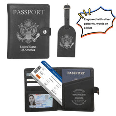 Custom Leather Passport Holder and Luggage Tag Set for Laser Engraving