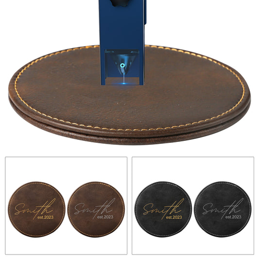 Personalized Brown Leather Coasters & Holder 4" 6pcs for Home Laser Engraving 1600