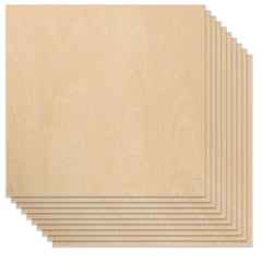 A stack of ten thin, light 10pcs A4 Plywood Sheets 11.8*11.8*1/8” for Falcon Laser Engraving And Cutting with a smooth surface and subtle, natural grain patterns. Perfect for use with a Creality Falcon laser engraver, the sheets are fanned out slightly so that the edges of each sheet are visible.