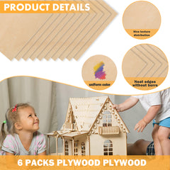 A young girl beams while engaging with a wooden house model, ideal for a DIY craft project. The image showcases ten packs of Creality Falcon's Natural Basswood Plywood Sheets (11.8x11.8x1/8"), which boast a uniform color, fine texture distribution, and precise edges perfect for laser engraving without burrs.