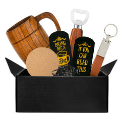 Men's Birthday Gift Set: Beer Opener, Coaster, Wood Mug, Keychain, Socks for Falcon Laser Engraving