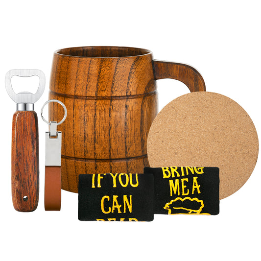 Men's Birthday Gift Set: Beer Opener, Coaster, Wood Mug, Keychain, Socks for Falcon Laser Engraving 1600