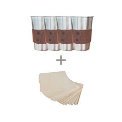 500ML Stainless Steel Cups with Leather Covers 4-Pack + Basswood Sheets 10 pcs