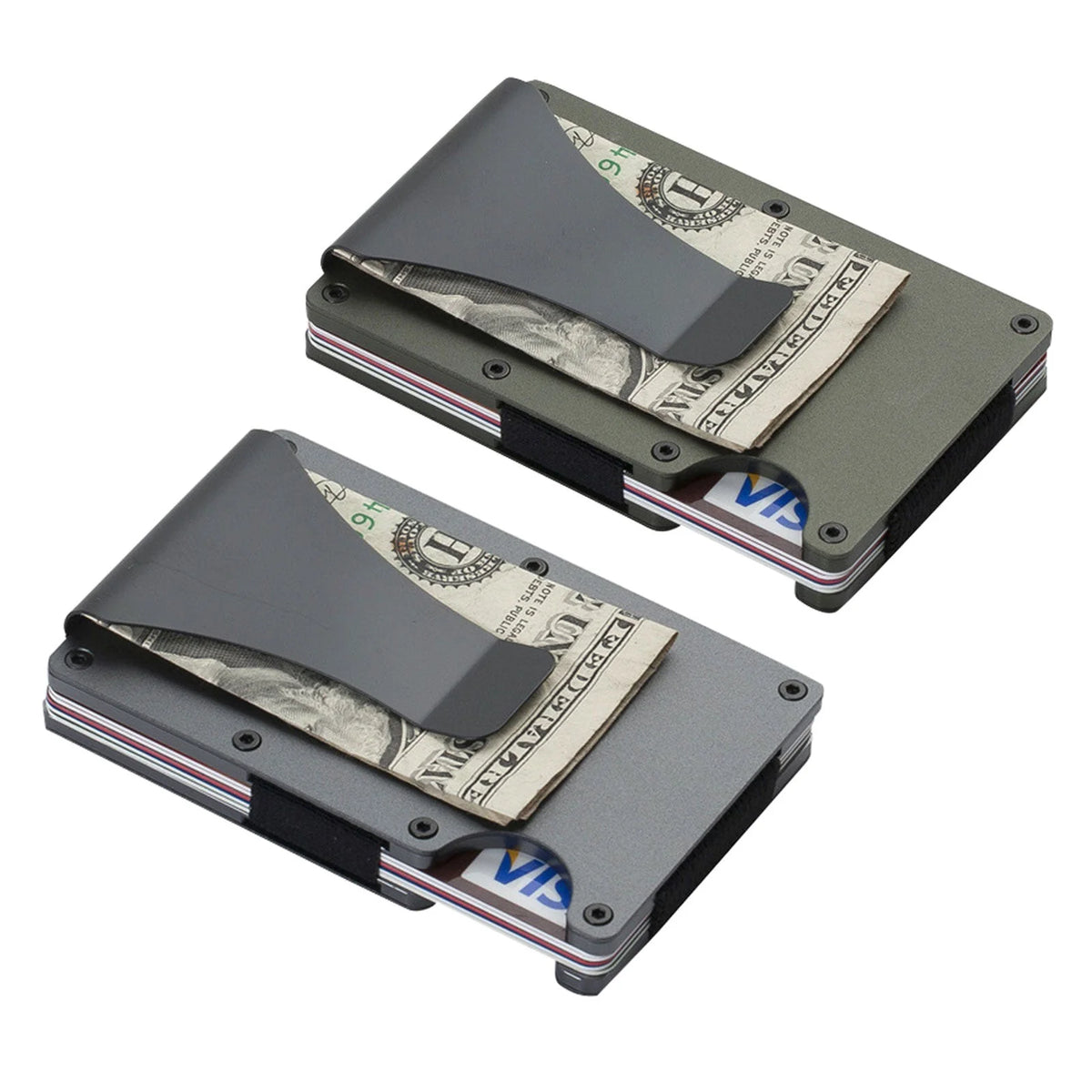 The Creality Falcon Men's Slim Metal Wallets, available in a 2-pack, are designed with sleek modern aesthetics and include RFID blocking technology to protect your information. Each wallet features a money clip and can securely hold a folded dollar bill along with several credit cards.