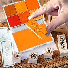 Wooden Rubber Stamp Set with 6-Color Ink Pad for Crafting - 14pcs